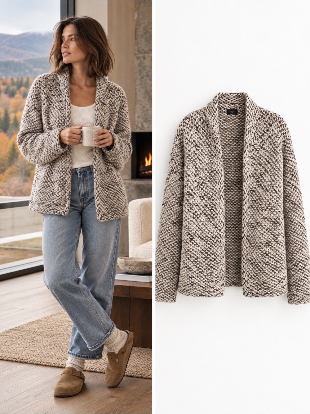 J.Crew Handknit 100% Lambswool Marled Chunky Cardigan Sweater Nordic Size Medium